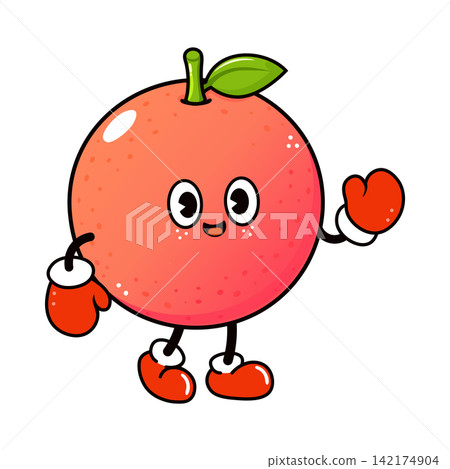 Grapefruit boxer character wearing red boxing gloves 142174904