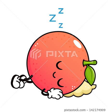 Sleeping grapefruit character resting on small pillow 142174909