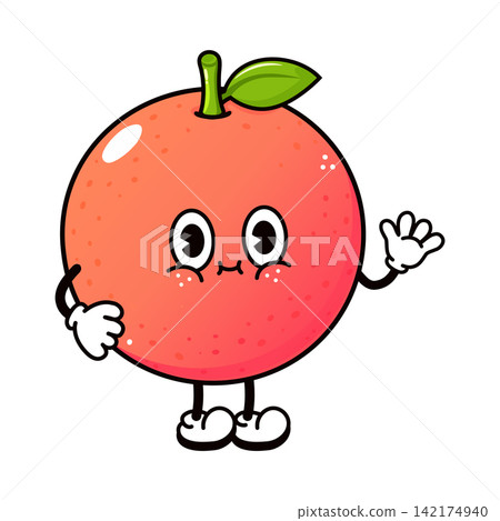 Cute grapefruit character waving with cheerful face Cute grapefruit character waving with cheerful face 142174940