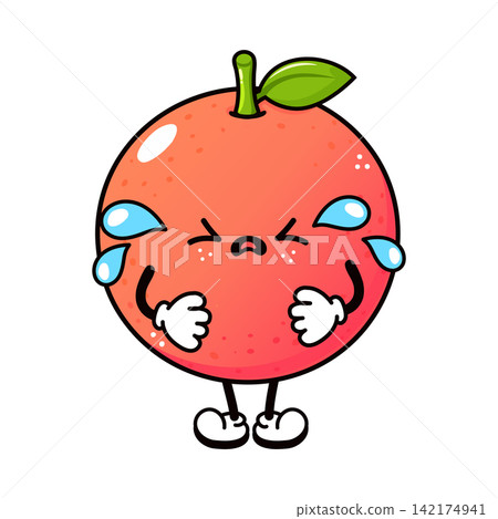 Crying grapefruit character with large blue tears Crying grapefruit character with large blue tears 142174941