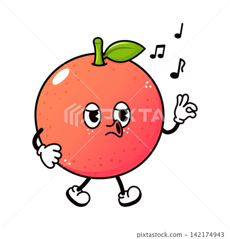 Singing grapefruit character with floating musical notes Singing grapefruit character with floating musical notes 142174943