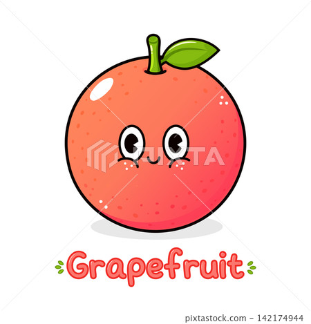 Cute grapefruit character above decorative grapefruit lettering 142174944