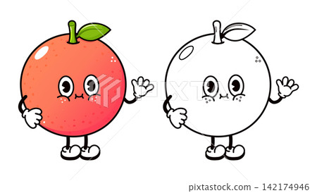Grapefruit character shown in color and outline versions 142174946