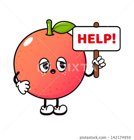 Grapefruit character holding red help sign Grapefruit character holding red help sign 142174950