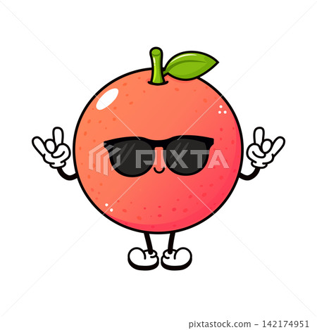 Cool grapefruit character wearing black sunglasses Cool grapefruit character wearing black sunglasses 142174951