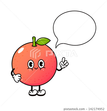 Grapefruit character pointing beside blank speech bubble 142174952