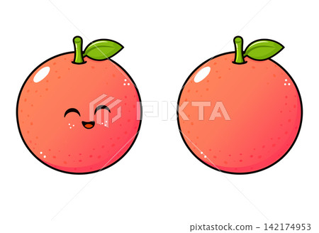 Grapefruit fruit and smiling character side by side 142174953