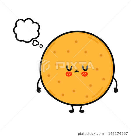 Sleepy round dry cookie character with thought bubble 142174967