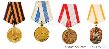 Soviet medals: Victory over Germany, Capture of Vienna, 60 Years Armed Forces, Badge of Honour. Collection Set Collage Of Russian Soviet Medals For Participation In Second World War On White Isolated Soviet medals: Victory over Germany, Capture of Vienna, 60 Years Armed Forces, Badge of Honour. Collection Set Collage Of Russian Soviet Medals For Participation In Second World War On White Isolated 142175196