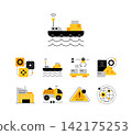 Smart manufacturing. Industrial and technological processes. Set of doodles 142175253
