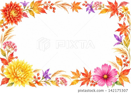 Colorful flower frame drawn in watercolor Colorful flower frame drawn in watercolor 142175307