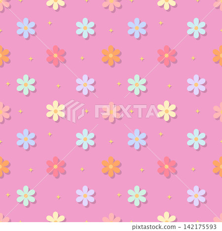 Colorful pastel floral seamless pattern on soft sweet pink background 142175593