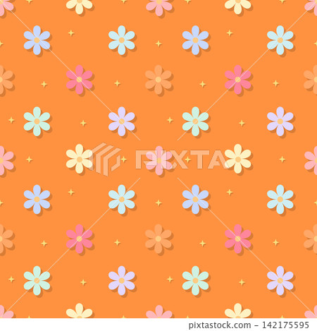 Colorful pastel floral seamless pattern on warm orange background Colorful pastel floral seamless pattern on warm orange background 142175595