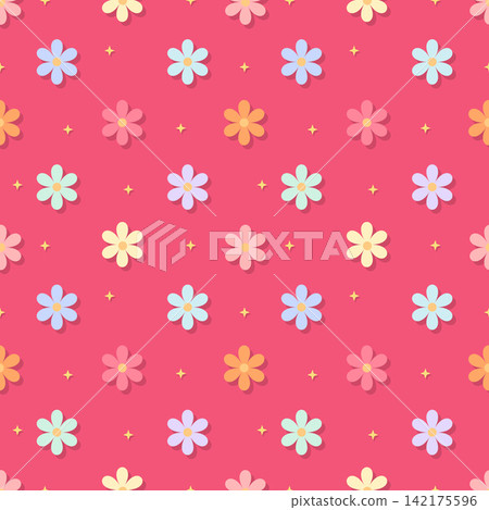 Colorful pastel floral seamless pattern on vibrant pink background 142175596