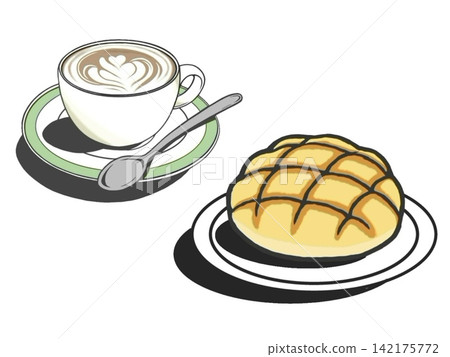 Melon bread and coffee latte set Melon bread and coffee latte set 142175772