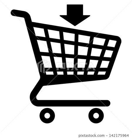 black supermarket basket with arrow icon without background 142175964