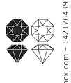 Diamond Gemstone Line and Silhouette Cut Icon Set 142176439