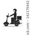 Courier Riding Scooter Delivering Package in Minimalist Style 142176442