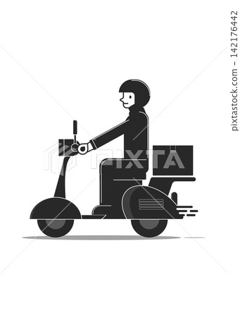 Courier Riding Scooter Delivering Package in Minimalist Style Courier Riding Scooter Delivering Package in Minimalist Style 142176442