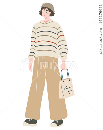 一個女人帶著購物袋 一個女人帶著購物袋 142176651
