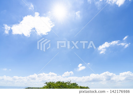 Summer blue sky and clouds and trees Summer blue sky and clouds and trees 142176986