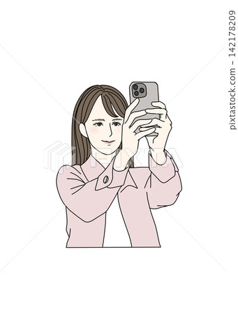 一名女性用智慧型手機自拍的插圖 一名女性用智慧型手機自拍的插圖 142178209