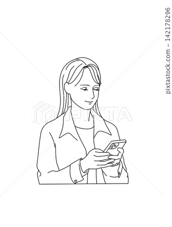 操作智能手機的婦女的例證 142178296