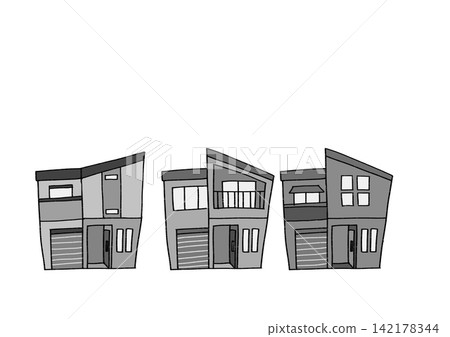 街景插圖,描繪了一排排預製房屋(新建獨立式住宅,住宅開發項目,單色,線條畫,JPG格式) 街景插圖,描繪了一排排預製房屋(新建獨立式住宅,住宅開發項目,單色,線條畫,JPG格式) 142178344