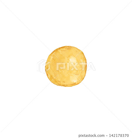 A watercolor illustration of a single round satsuma-age (fried fish cake) from oden. A watercolor illustration of a single round satsuma-age (fried fish cake) from oden. 142178370