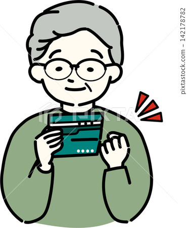 一位老人正在查看他的存摺。 一位老人正在查看他的存摺。 142178782