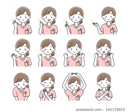 Vector illustrations of a set of female nurses in various poses Vector illustrations of a set of female nurses in various poses 142179055