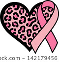 Pink Breast Cancer Awareness Ribbon with Leopard Print Heart Illustration 142179456