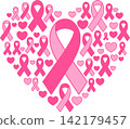 Pink Breast Cancer Awareness Heart Made of Ribbons and Hearts Illustration 142179457