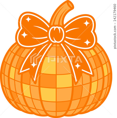 Disco Pumpkin with Bow Cute Halloween Autumn Illustration Disco Pumpkin with Bow Cute Halloween Autumn Illustration 142179460