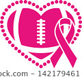 Pink Breast Cancer Awareness Football Heart with Ribbon Support Illustration 142179461