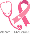 Pink Breast Cancer Awareness Ribbon with Stethoscope Healthcare Support Illustration 142179462