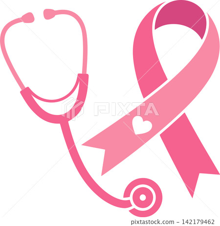 Pink Breast Cancer Awareness Ribbon with Stethoscope Healthcare Support Illustration Pink Breast Cancer Awareness Ribbon with Stethoscope Healthcare Support Illustration 142179462