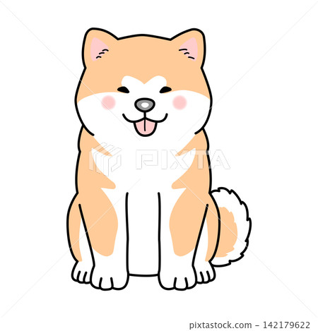 秋田犬的向量插圖(全身像,正面,坐姿)。 秋田犬的向量插圖(全身像,正面,坐姿)。 142179622