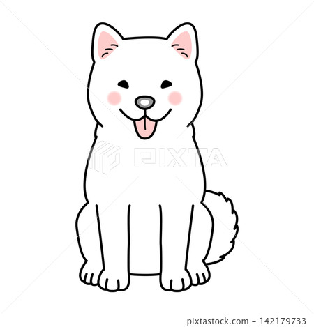 Vector illustration of a Hokkaido dog (full body, front view, sitting). Vector illustration of a Hokkaido dog (full body, front view, sitting). 142179733