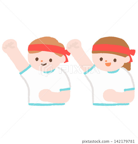 An illustration of a boy and a girl cheering for the Red Team at a school sports day. An illustration of a boy and a girl cheering for the Red Team at a school sports day. 142179781