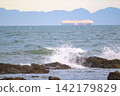 白色海浪拍打著岩石海岸，展現出令人心曠神怡的海景。 142179829