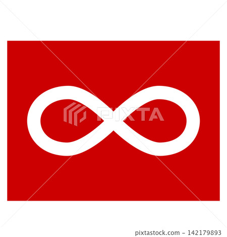 Metis flag red in real proportions and colors. Metis flag illustration. Official flag of the Metis Nation Canada. Red background with white infinity. flat style. 142179893