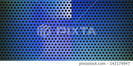 Metal mesh background with perforated plate texture, green steel grate, holes, industrial grid design, speaker concepts. Mesh modern wallpaper or banner poster cover. Vector illustration. Metal mesh background with perforated plate texture, green steel grate, holes, industrial grid design, speaker concepts. Mesh modern wallpaper or banner poster cover. Vector illustration. 142179947