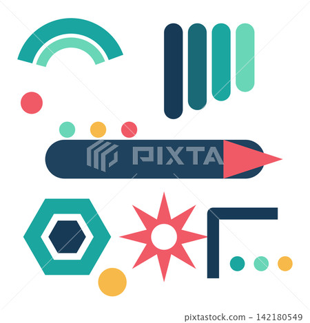 A set of colorful abstract shape parts that can be used for creating documents and proposals. A set of colorful abstract shape parts that can be used for creating documents and proposals. 142180549
