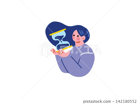 一位女士手持手錶的插圖 一位女士手持手錶的插圖 142180552