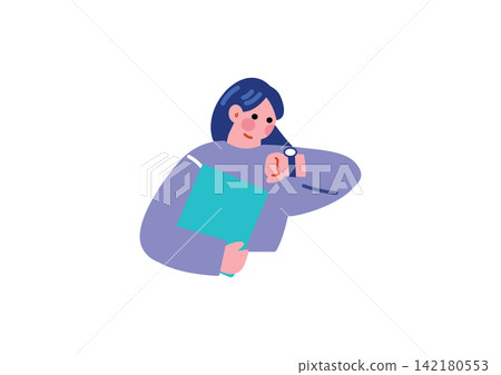 一位女商人查看時間的插圖。 一位女商人查看時間的插圖。 142180553