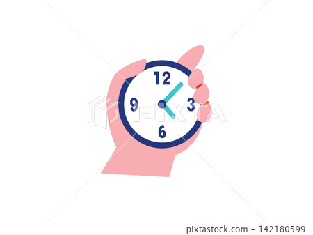Illustration of a woman holding a watch Illustration of a woman holding a watch 142180599