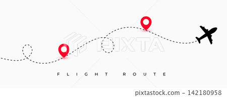 airplane flight route path with location marker 142180958