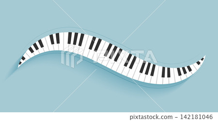 curved musical piano keyboard on blue background curved musical piano keyboard on blue background 142181046
