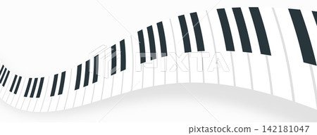 curved musical piano keyboard on white background curved musical piano keyboard on white background 142181047